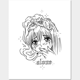 Alone Anime Manga Girl Smoking Posters and Art